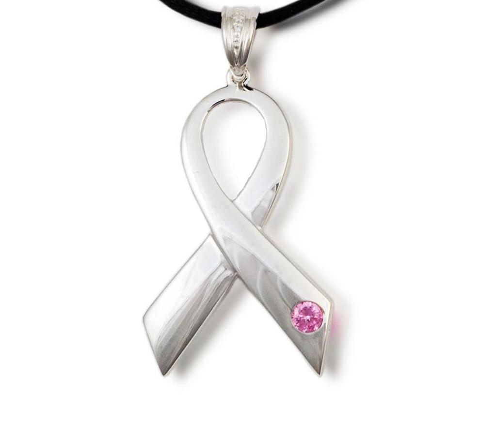 Photo of Breast Cancer Ribbon Cremation Pendant - Polished Sterling Silver