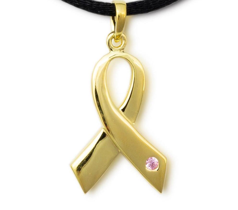 Photo of Breast Cancer Ribbon Cremation Pendant - Gold